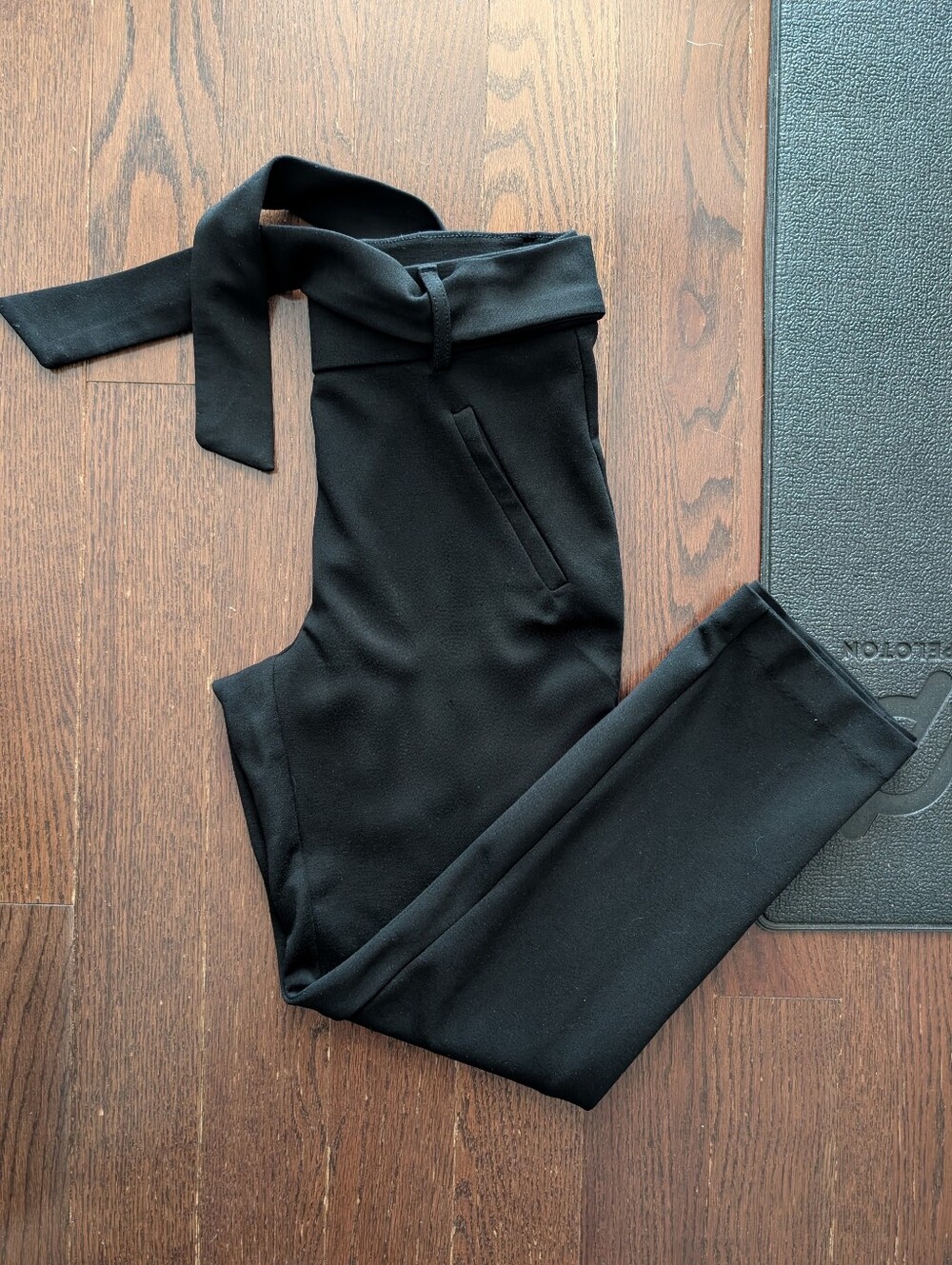 High-Rise Black Tie-Waist Women's Trousers